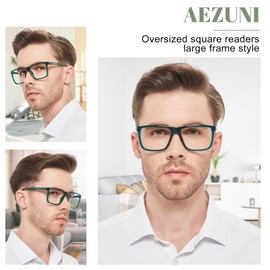 AEZUNI Large Reading Glasses Men 2.25 Oversized Retro Square Readers 100 125 150 175 200 225 250 275 300 350 400 500 600 (Blue Green)