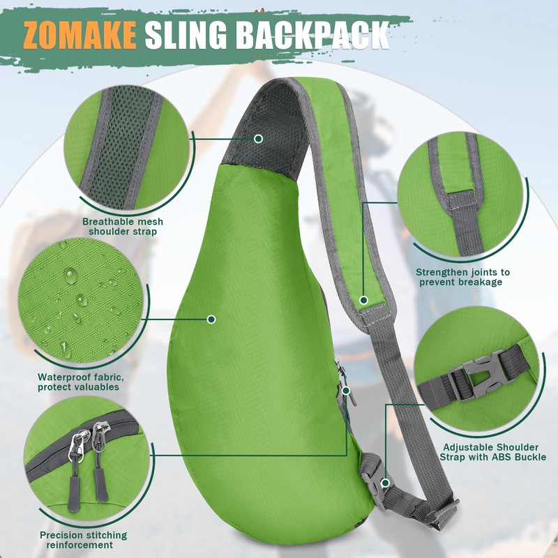 ZOMAKE Sling Backpack 10L - Small Crossbody Backpacks Waterproof Sling
