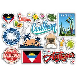 A5 Sticker Sheet Antigua Landmarks Vinyl Stickers - Caribbean Saint Martin St Beach Summer Tropical Coast Flamingo Airport Stamps Skyline Flag Map Travel Holiday Scrapbooking Luggage #79223