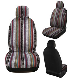 PONYJOYUP Baja Saddle Blanket Car Seat Covers 4PCS Front, Breathable and Washable Striped Woven Automotive Vehicle Seat Cover, Universal Seat Cover for Sedan, SUV, Truck, Airbag Compatible