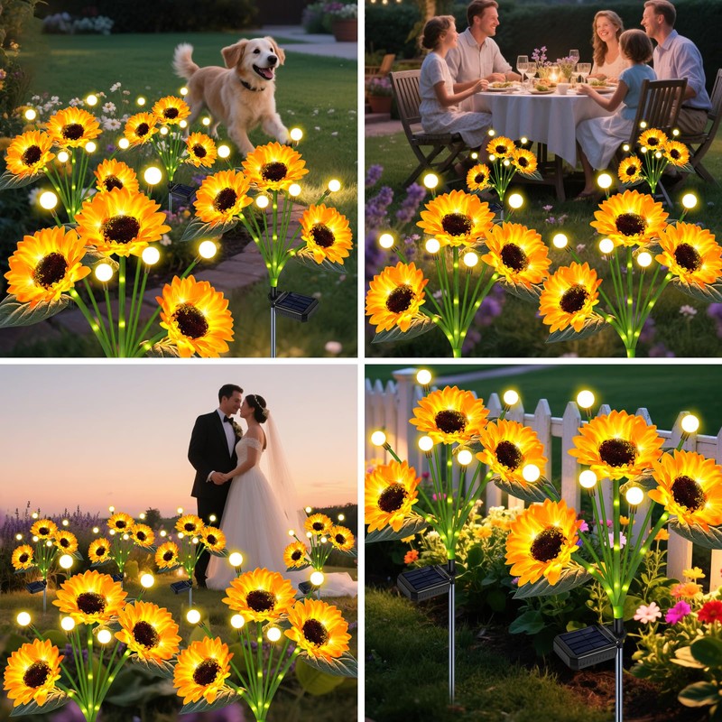 Solar Sunflower Lights Outdoor Waterproof - 6 Pack Solar Powered
