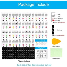 1Pack Piano Keyboard Stickers for 88/76/61/54/49 , Colorful Piano Stickers, Transparent and Removable Keyboard Stickers, Piano Key Stickers for Beginners, Eye-catching Piano Notes - Color: 1
