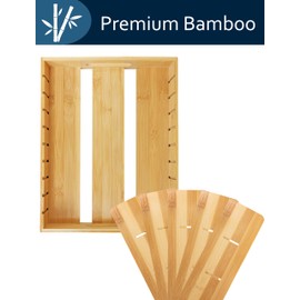 RoyalHouse Bamboo Food Container Lid Organizer with Adjustable Dividers, Box for Kitchen Storage And Organization