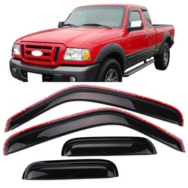 IKON MOTORSPORTS in-Channel Window Visor Compatible with 1999-2011 Ford Ranger, 1999-2000 B2500, 1999-2007 B3000, 1999-2009 B4000 with Extended Cab, Slim Style Acrylic Smoke Tinted 4PC Air Deflector