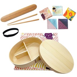 [SGS Certified Factory Production] Save Magewappa Bento Box, 23.7 fl oz (700 ml), White, Japanese Furoshiki, Full Set, Cat and Tori (Pink)