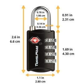 TSA Luggage Locks with 4 Digit Combination – Heavy Duty Set Your Own Padlocks for Travel, Baggage, Suitcases & Backpacks - 1 Pack Black