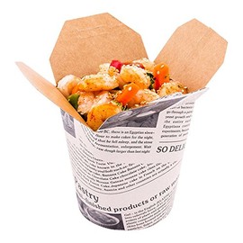 Restaurantware Bio Tek 3.3 x 3 x 4 Inch Food Containers 50 Durable Noodle Boxes - Disposable Sustainable Newsprint Paper 16-Ounce Takeout Boxes Round For Takeouts And Delivery Or Picnics