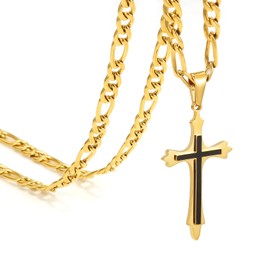 XXMAYSTER Cross Necklace for Men and Women-Figaro Men Necklace,Gold/Silver Stainless Steel Cross Pendant Necklace for Men,18-24inchs,Holiday Jerewlry Gifts