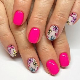 Rose Red Press on Nails Short Square Fake Nails with Spring Designs Colorful Flowers Full Cover Nails Press ons Cute Artificial False Nails for Women 24 Pcs