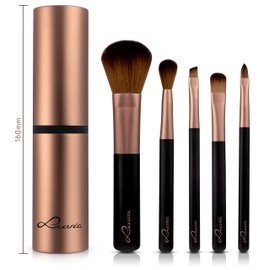 Pinselset Make-Up Luvia, Travel Set Espresso, 5 Kosmetikpinsel Inkl. Schminkpinsel Aufbewahrung, Schwaz, Vegan (Braun/Cappuccino)