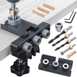 GoldEpic Self Centering Doweling Jig Kit for Woodworking 3 in 1 Dowel Jig Kit for Straight Holes 8/10/15mm Adjustable Width Woodworking Joints Tool Drill Guides Locator 3 Size (5/16", 3/8", 19/32")
