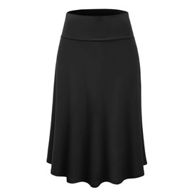 Lock and Love LL WB1105 Womens Lightweight Fold Over Flared Midi Skirt S Black