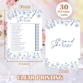 Something Blue Before I Do Bridal Shower Games, Blue Floral He Said She Said Game for 30 Guests with Game Cards, Bridal Shower Decor, Wedding Decorations Supplies (18)