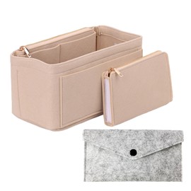 ATBUSS 1 Felt Tote Bag with 1 Felt Purse, Handbag Organiser, Removable Cosmetic Bag, Cosmetic Bag with Zipper, for Women (Beige)