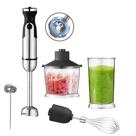 Immersion Hand Blender,Electric Handheld Blender, 5 in 1 SS Immersion Blender, 1200W Powerful Hand Stick Mixer Blender with Turbo Mode,with Variable Speed & Chopper, Whisk and Frother
