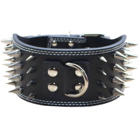 haoyueer 3" Sharp Spiked Studded Leather Dog Collar for Training,Sports,Walking,Medium,Large,X-Large,for Pitbull,Labrador,Boxer