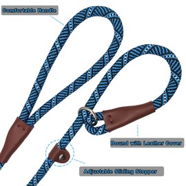 SEPXUFORE 3 FT Slip Lead Dog Leash, 1/2 inch Rope Dog Walking and Training Lead, No Pull Strong Nylon Leash Great for Medium and Large (Blue)