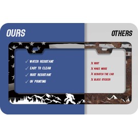 1Pcs Bigfoot & American Flag License Plate Frame - USA Patriotic Metal Car Tag Holder with Flag Sticker, Universal Fit