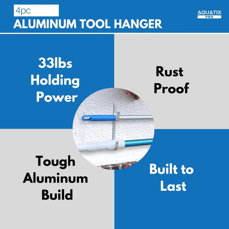 Aquatix Pro Pool Pole Hanger Premium 4pc Aluminium Holder Set,