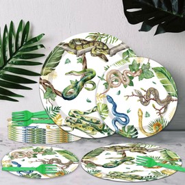 Reptile Snake Birthday Party Decorations - 96 PCS Snake Plates and Napkins Party Supplies Jungle Wildlife Wilderness Reptile Snake Disposable Tableware Set Serve 24 Guests