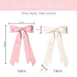 Kryzalite 2 Pieces Silky Satin Hair Bows Hair Clip Pink Cream Hair Band Ponytail Holder Metal Clips Hair Bow for Women