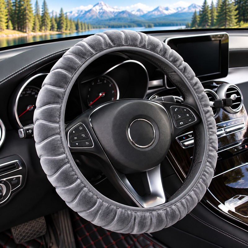 Luxury Plush Steering Wheel Cover, Soft Short-Fur Winter Car Steering