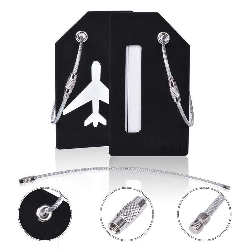2Pcs Black Silicon Travel Luggage Tags Suitcase Luggage Bag Tags,
