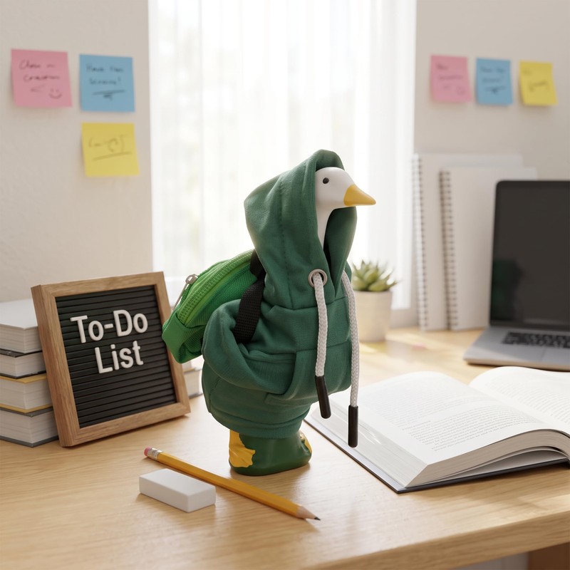 7 Inch Desk Goose Outfit Green Hoodie and Mini Backpack