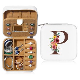 Small Jewellery Box with Initial Letter P and Flower Initial Jewellery Box Travel Organiser Box Gifts for Women Girls Gifts for Christmas Birthday Wedding Bridesmaid