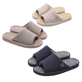 HomenShoe Linen Acupressure Slippers - Arch Support, Indoor Foot Health, Flat Foot Correction, EVA Pebble Massage Swelling Relief Deep Gray (Men's)