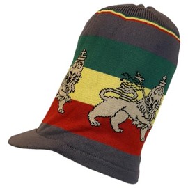 Shoe String King SSK Rasta Knit Tam Hat Dreadlock Cap (Med Length Lion of Judah Gray w/Brim)