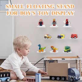 McBlancok Small Shelves, Wall Mounted Floating Display Ledges Set of 9 with Adhesive Strips for Wall,3 inch Circle Design Acrylic Tiny Shelf for Action Figure (9, White)