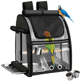Sanmoncare Bird Carrier Backpack with Stainless Steel Mesh, Parrot Travel Cage with Stand, Easy to Clean, Portable Conures Travel Bag, Pet Breathable Travel Cage