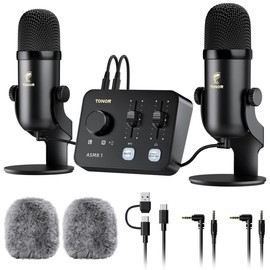 TONOR ASMR Equipment Bundle with Dual Condenser Mics and Audio Mixer for Clear Sound and Immersive 3D Audio - Color: black