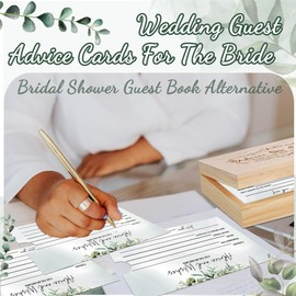 1DFAUL 120 Pcs Advice and Wishes for the Mr and Mrs, Greenery Bridal Shower Advice Cards, Wedding Advice Cards for Bride and Groom Wood Box, Bridal Shower Games and Decorations