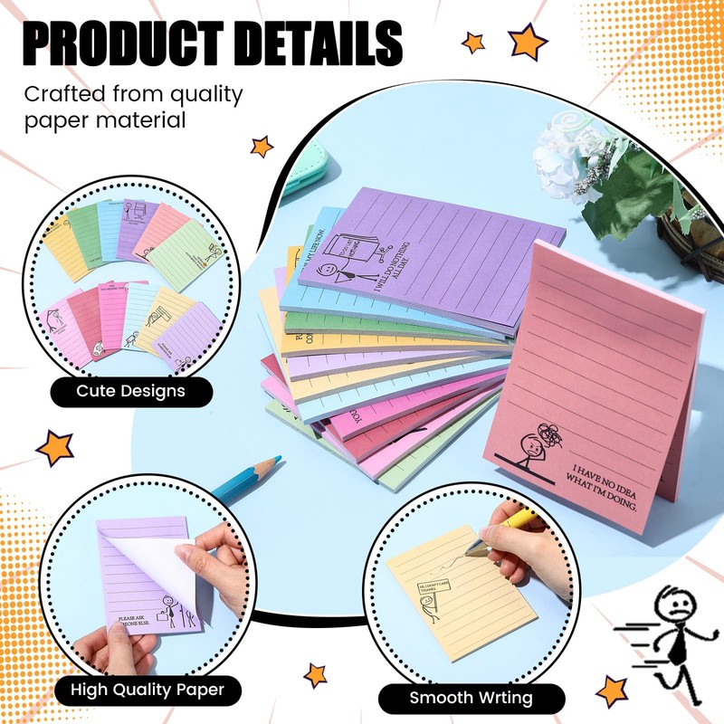 Saypacck 12 Pcs Funny Sticky Notes for Work 4x3 Inches