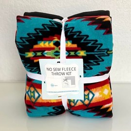Aztec Stripe Turquoise Anti-Pill Fleece Fabric No-Sew Throw Kit (50"x60")