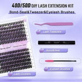 Individual Lashes Kit Cluster Lashes D Curl 0.07mm Mixed 12-16 Eyelash Extension Kit 40D/50D Wide Stem Lash Clusters Kit at Home(40D/50D-D-DIY Lash Extensions Kit)