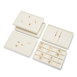 Woodten Stackable Beige Jewelry Organizer Tray Premium Microfiber 24 Grid Jewelry Display Trinket Earring Ring Organizer Tray