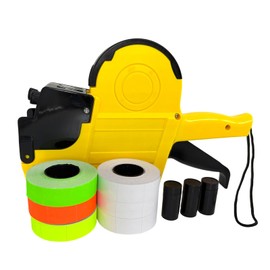 BIZXDEV 2 Line Price Gun Lables Kit with 1200 White 400 Red 400 Yellow 400 Green Labels 3 Ink Rollers,1 Ink roll and Labels Pre-Loaded