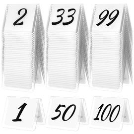 Suzile Table Numbers 1-100, 100-piece Double Sided Gold Acrylic Table Number Tents, 3.15" x 2.75" Number Signs for Receptions, Banquets, Restaurants, and Wedding (White and Black)