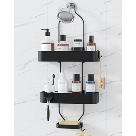 Kitsure Shower Caddy Hanging - No-Drill Bathroom Organizers and Storage, Wobble-Free Bathroom Shelves with Adhesive Tapes, Rust-Proof Shower Storage for Toiletries, Black, 25.0" H