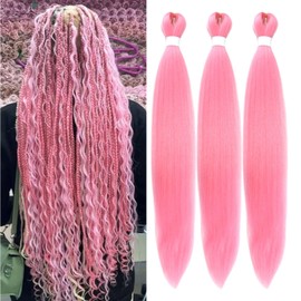 Lbsiwi Pre Stretched Braiding Hair Pink EZ Braiding Hair Ombre Braids 26 Inch 3 Packs Hot Water Setting Professional Synthetic Fiber Yaki Texture Itch Free Crochet Twist Hair Extensions