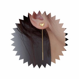 Inateannal Vintage Heart Threader Earring Long Heart Chain Earrings Gold Bar Threader Earrings Small Heart Stud Earrings Jewellery for Women and Girls, Zinc, No Gemstone