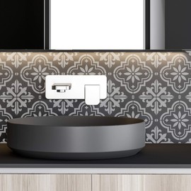 NAKLEO Tile Stencil for Painting, 10 x 10 cm, Valetta Spanish Moorish Flower, Moroccan, Plastic Reusable Floor Stencil, DIY, Wooden Furniture Wall Decoration, Terracotta