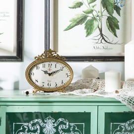 NIKKY HOME Vintage Table Clock, French Turquoise Color Rococo Style Desk Clock Battery Operated Rustic Design, Home Décor for Living Room, Bedroom, Bedside, Desk, Gift Clock - Distressed Green