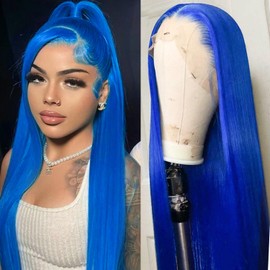 Missyvan 13X6 Lace Front Wig Glueless Klein Blue Long Straight Synthetic Lace Front Wig for Woman Heat Resistant Fiber Hair Natural Baby Hair Line