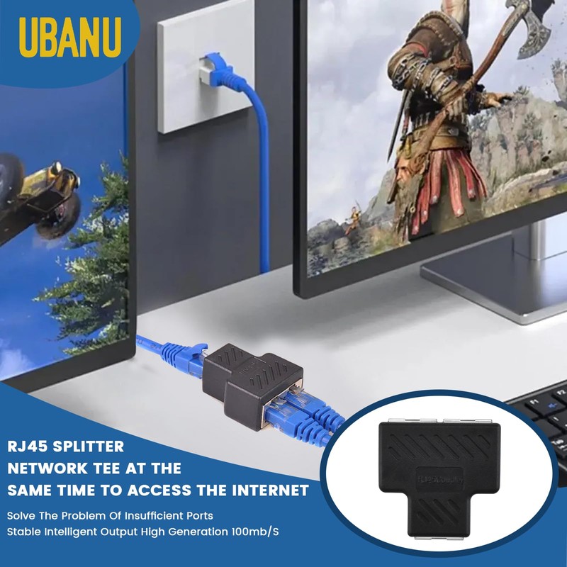 UBANU 2 Pcs RJ45 Splitter Adapter, Ethernet Splitter 1 to
