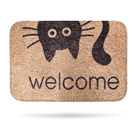 Vesaneae 60 x 40 cm Indoor Welcome Door Mat, Non-Slip Washable Entrance Doormat, Black Cat Pattern, Welcome Mat for Bathroom Bedroom Terrace Entryway