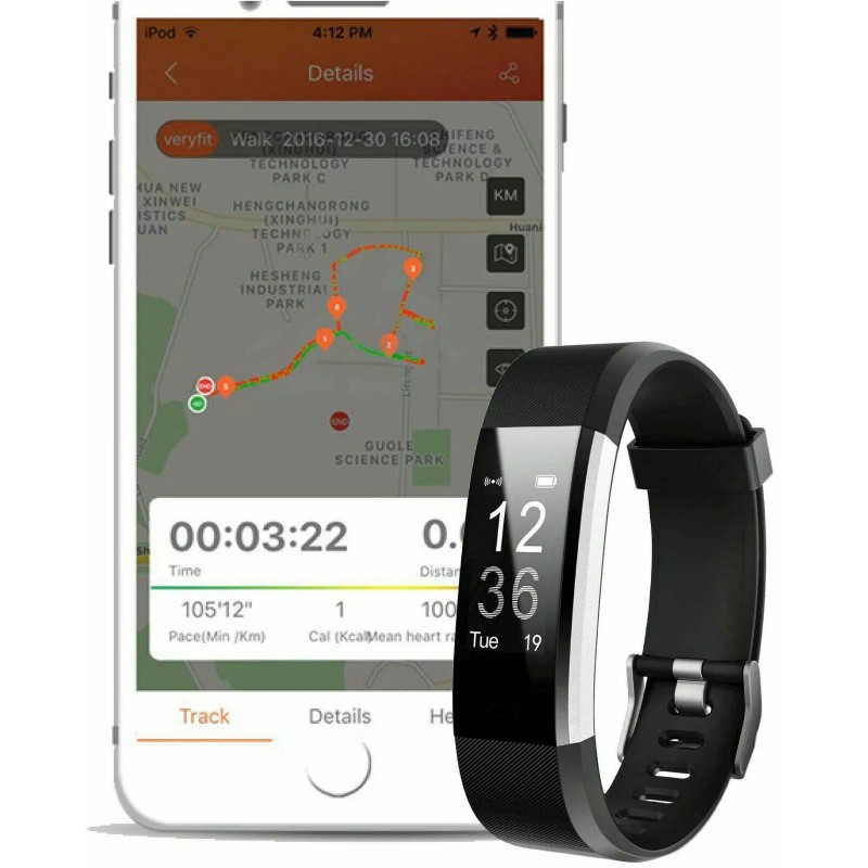 GMOT LETSCOM ID115PLUSHR BLKSmart Watch Wrstbnd Fitness Trckr Blood Prssur